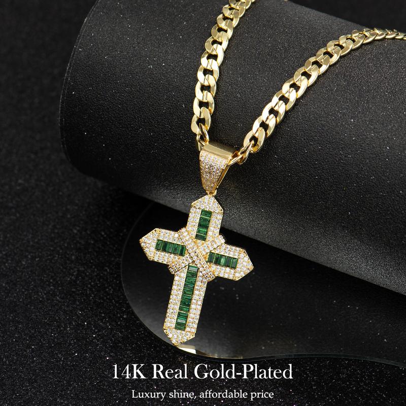 Gold-Plated Cross Cuban Figaro Necklace