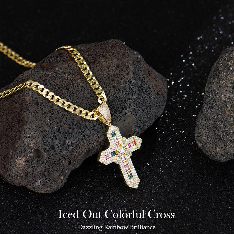 Gold-Plated Cross Cuban Figaro Necklace