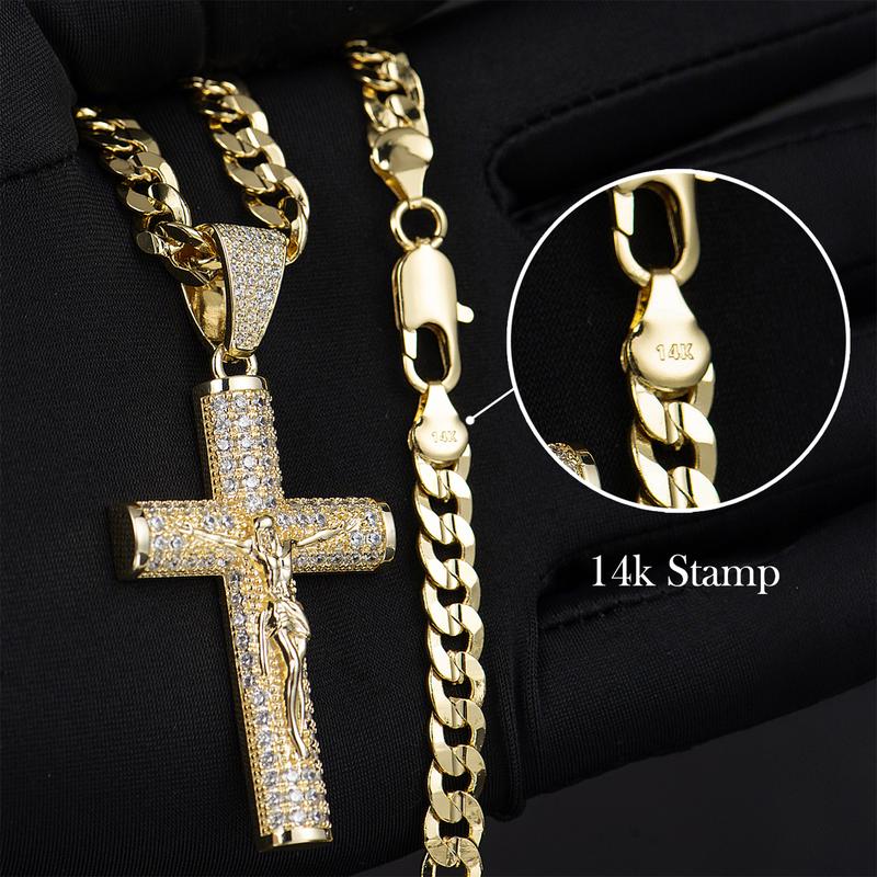 Gold-Plated Cross Cuban Figaro Necklace