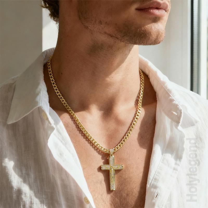 Gold-Plated Cross Cuban Figaro Necklace