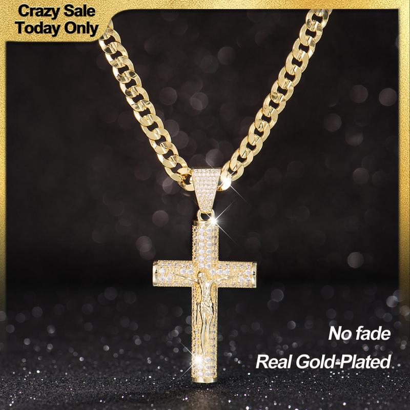 Gold-Plated Cross Cuban Figaro Necklace